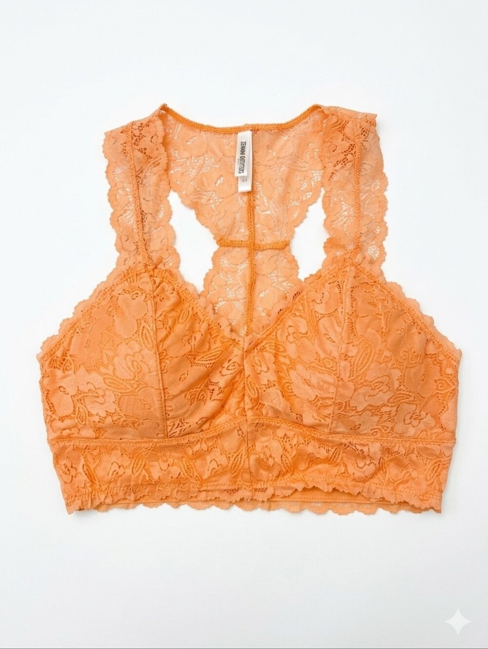 Nwot Zenana Large Sherbert Orange Lace Racerback Bralette Comes W Cups Colorful!